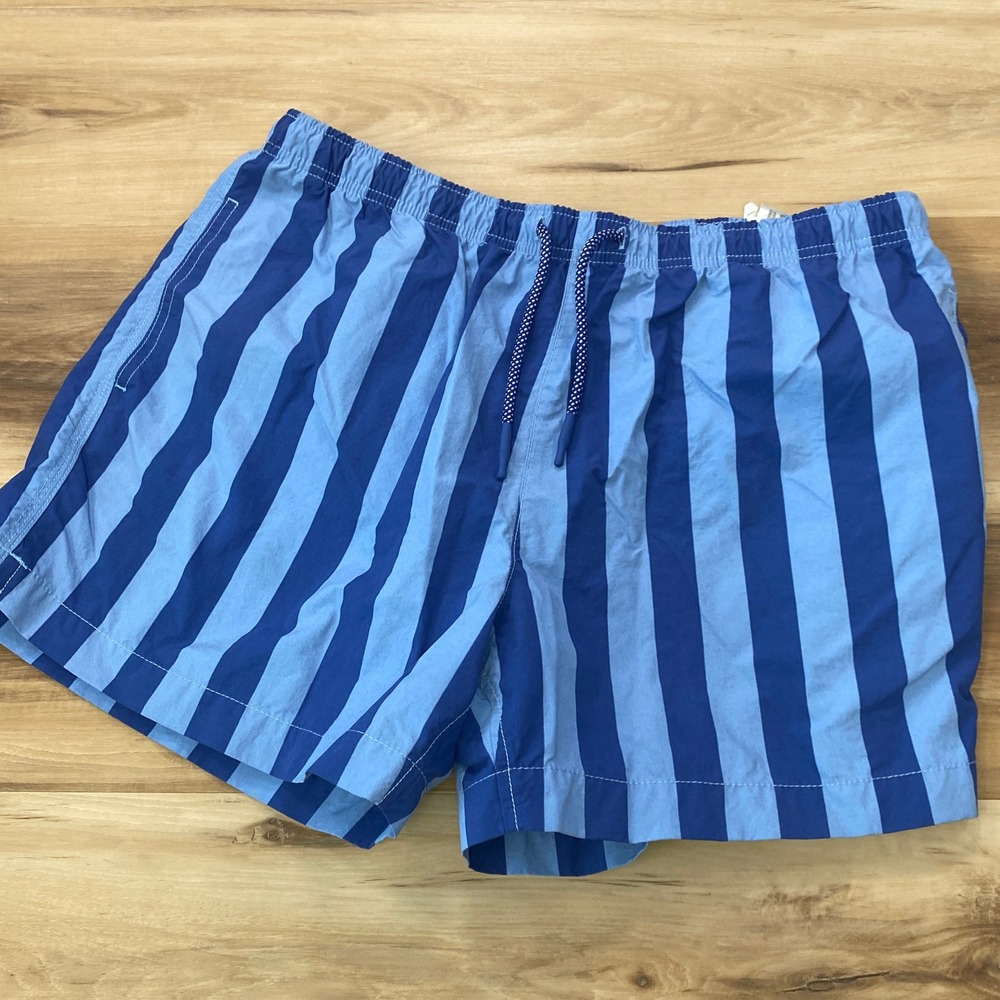 ZARA Swim Trunks XL Striped Board Shorts Polyester Regular Blue